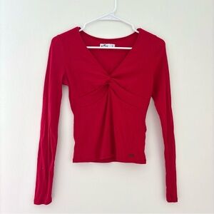 red hollister ribbed v neck top